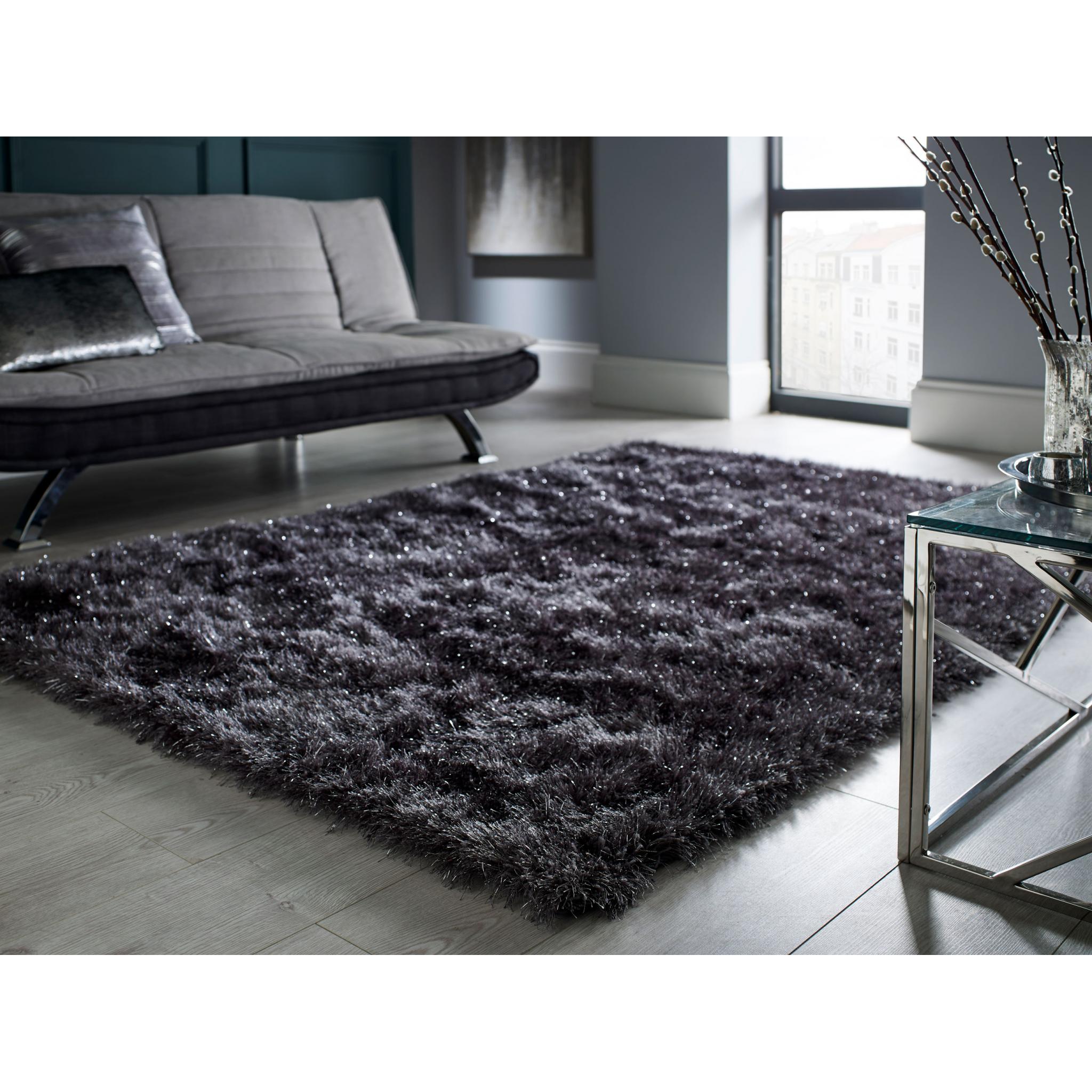 DAZZLE SPARKLE CHARCOAL SILKY SOFT PILE  SHAGGY RUG available in various sizes 