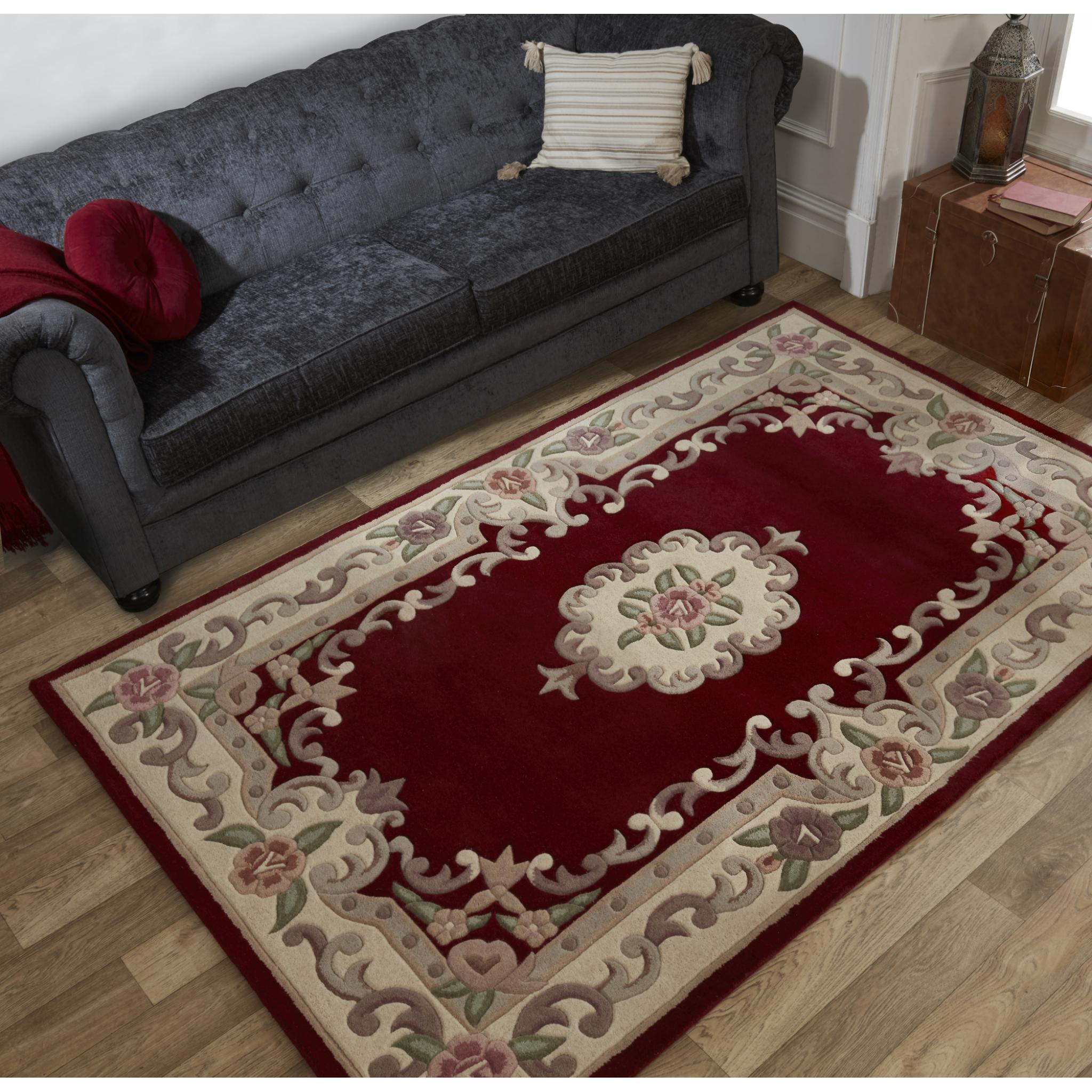 Classic Quality Wool Aubusson Blue Runner Hand Tufted Rug in 67 x 210 cm Carpet 