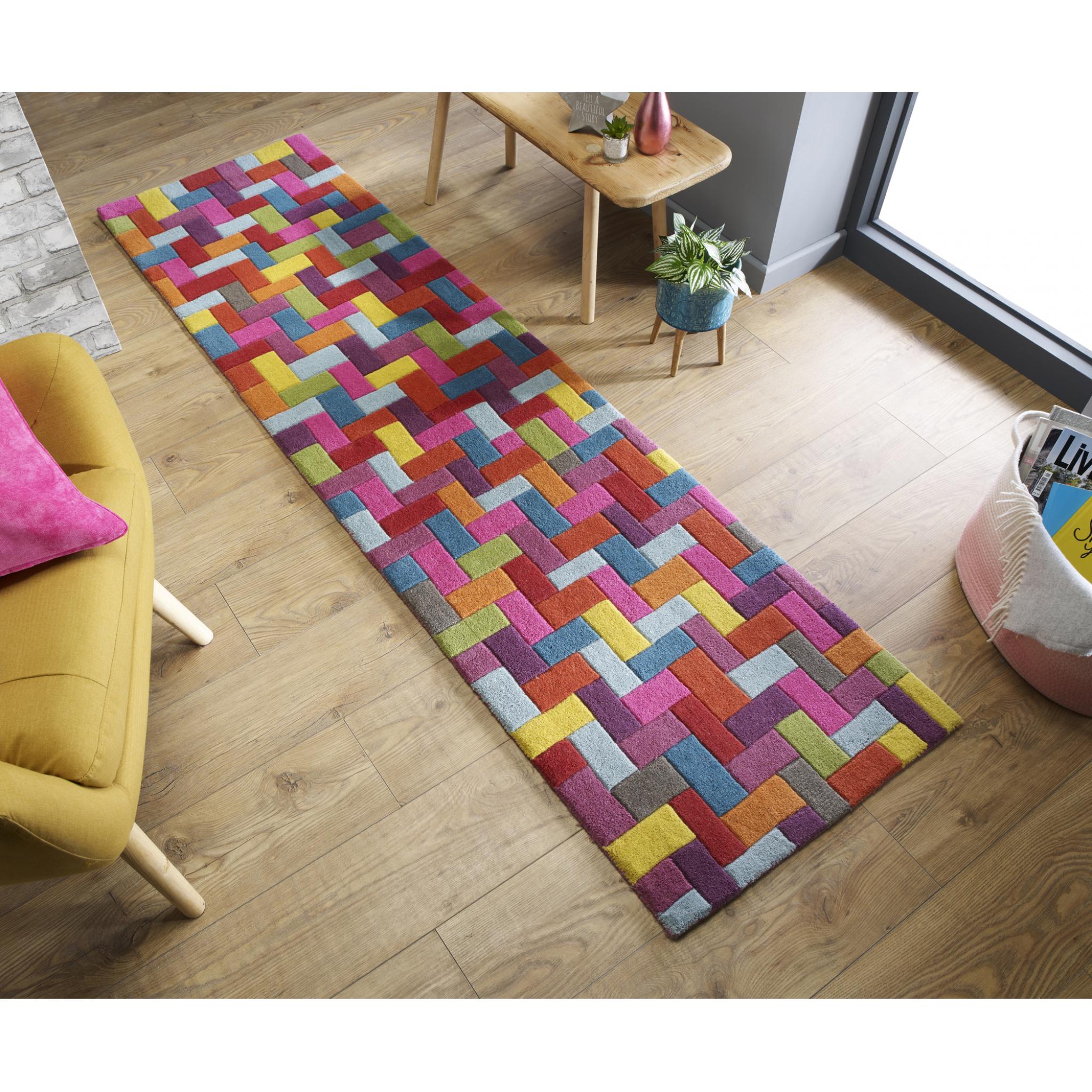 Illusion Flynn Geometric Blocks Multi Wool Runner Rug 60 X 230 Cm 2 X7 7