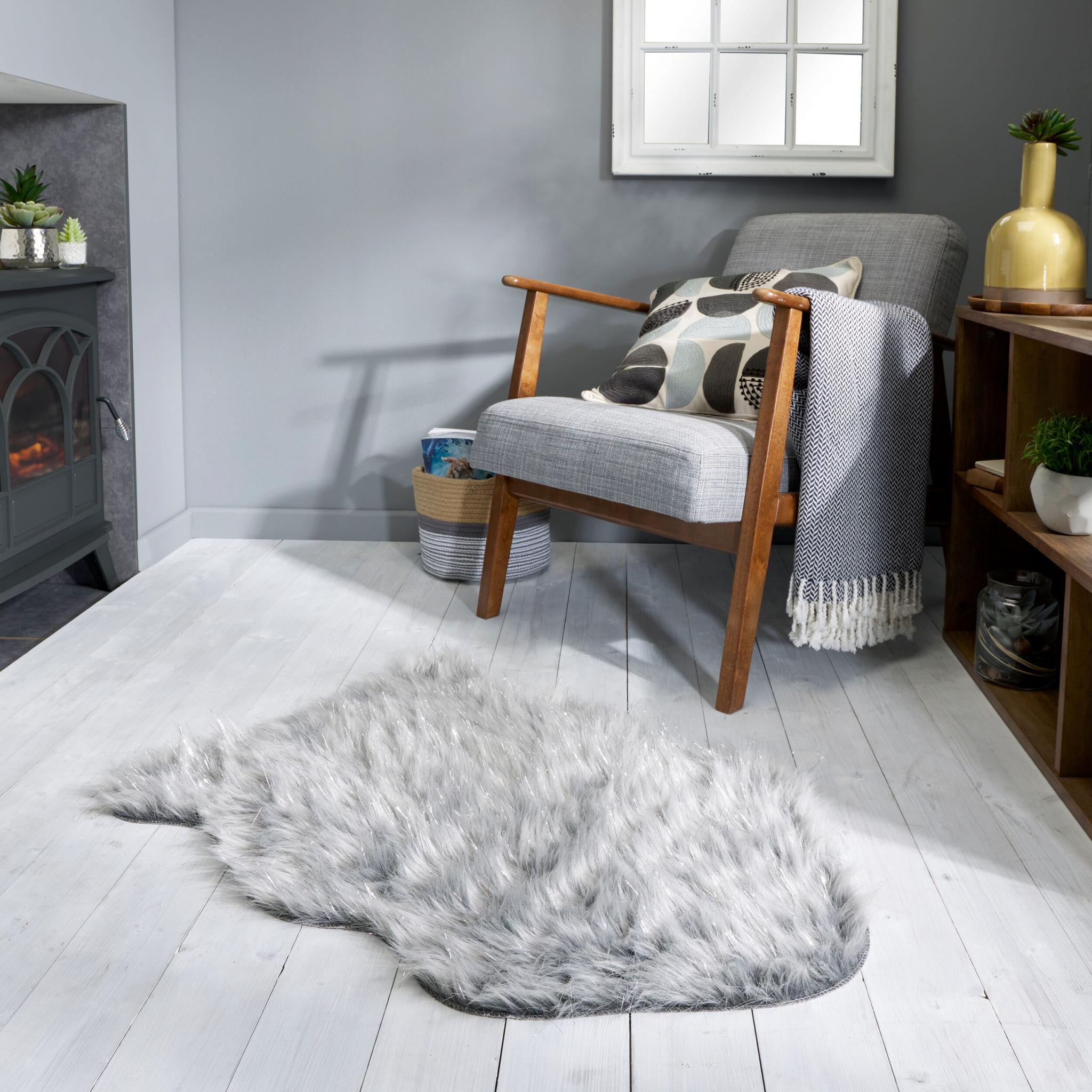 Aura Faux Fur Glacier Sparkly Sheepskin Animal Skin Shaped Rugs 60 x 90