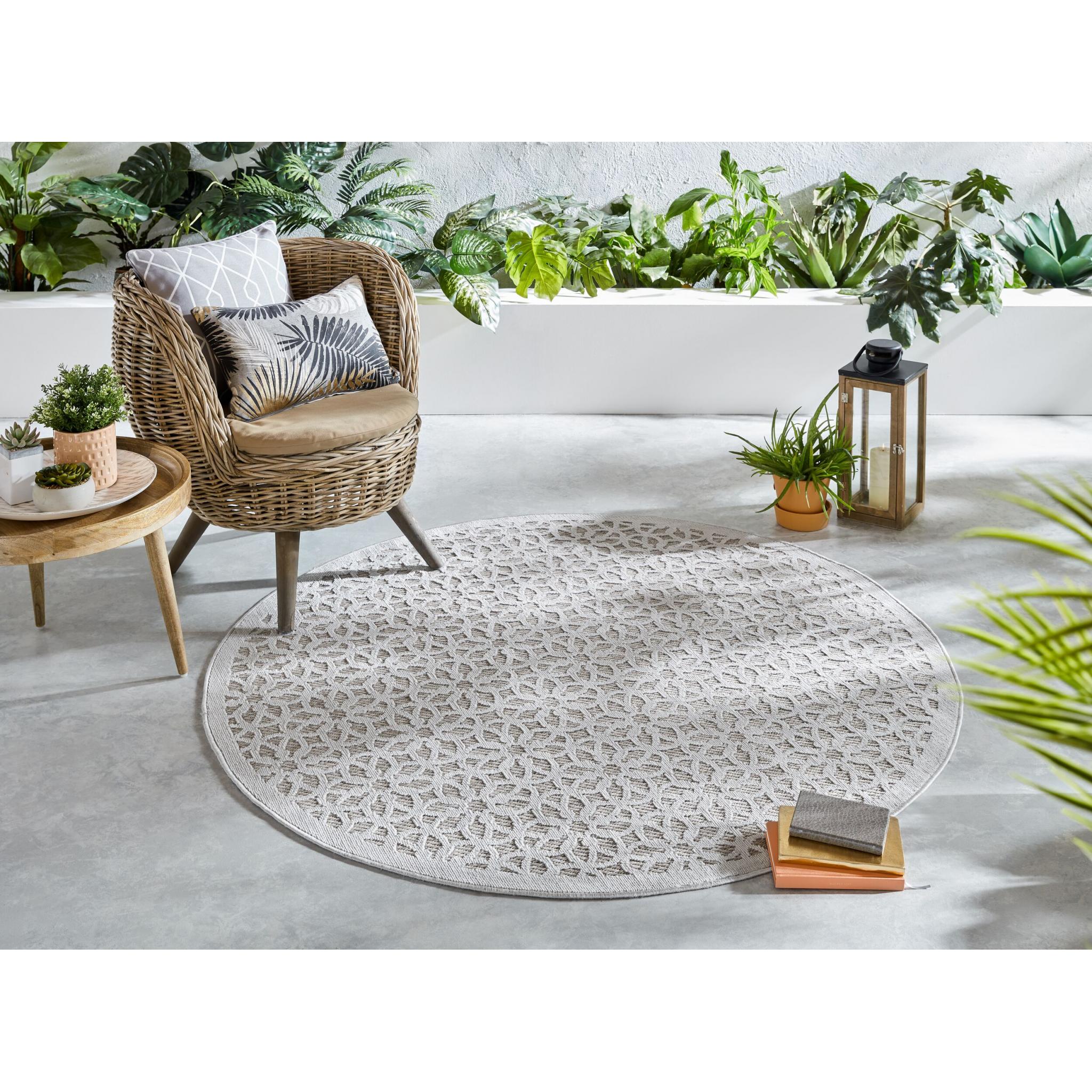 Piatto Argento Silver Outdoor Indoor Circle Rug 160 X 160 Cm 5 3 X5 3