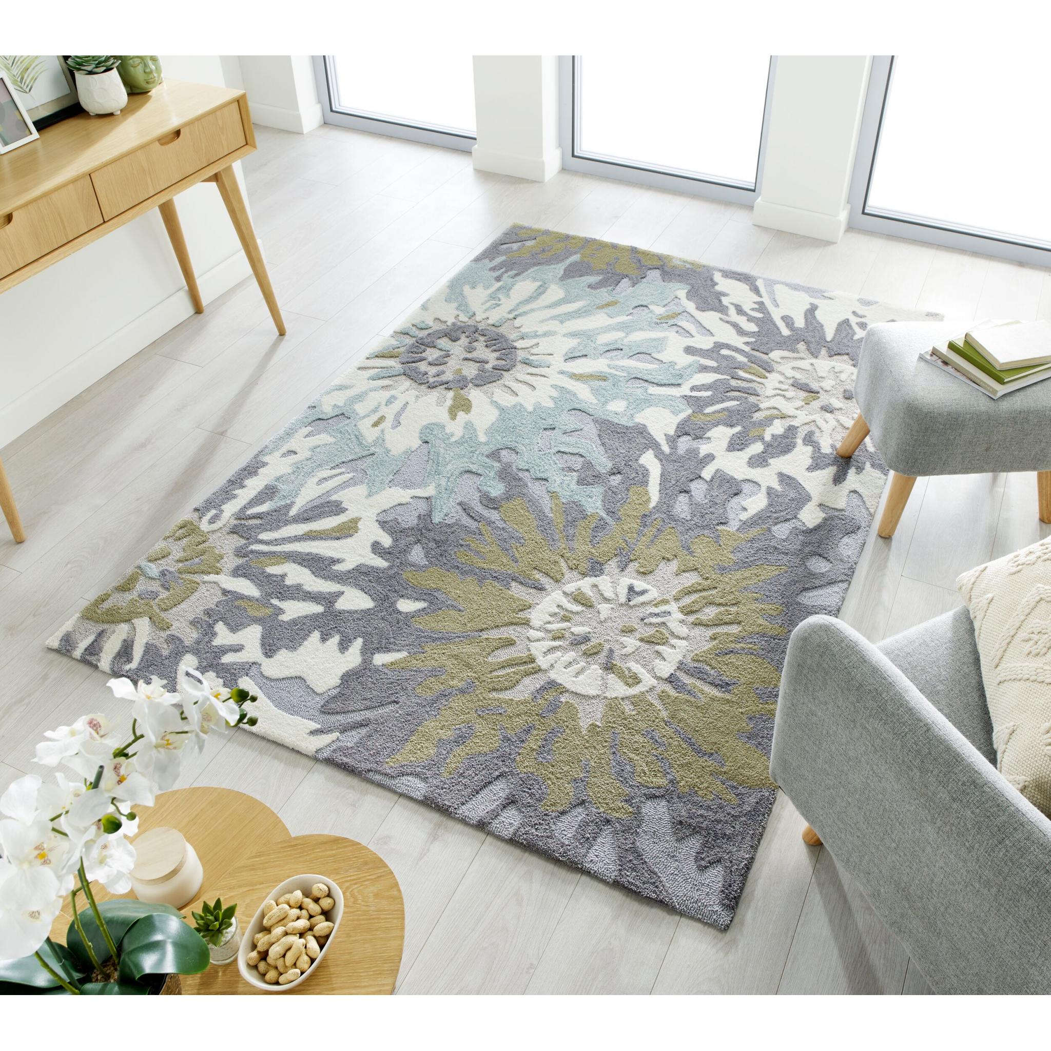 Zest Soft Fl Rugs In Green Grey, Grey And Green Rug