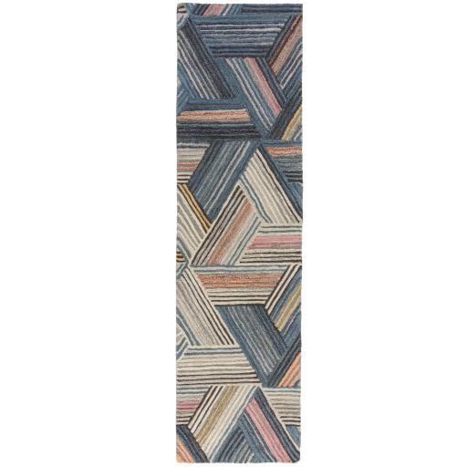 Moda Ortiz Geometric 100% Wool Hallway Runner Rug in Natural Multi 60 x 230 cm (2'x7'7'')
