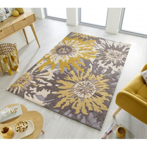 Zest Soft Floral Rugs in Green, Grey/Ochre, Natural and Terracotta