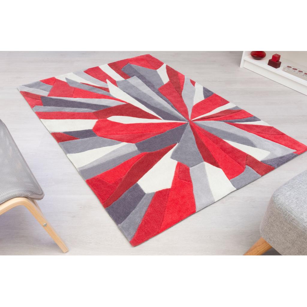 Tampa Daytona Heavy Weight Hand Carved Rug in Grey, Red, Ochre and Teal