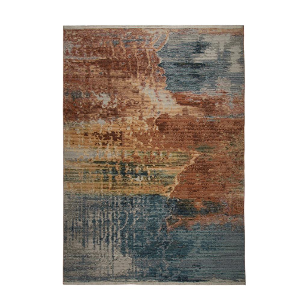 Pavillion Kew Abstract Distressed Effect Orange Blue Multi Modern Rug