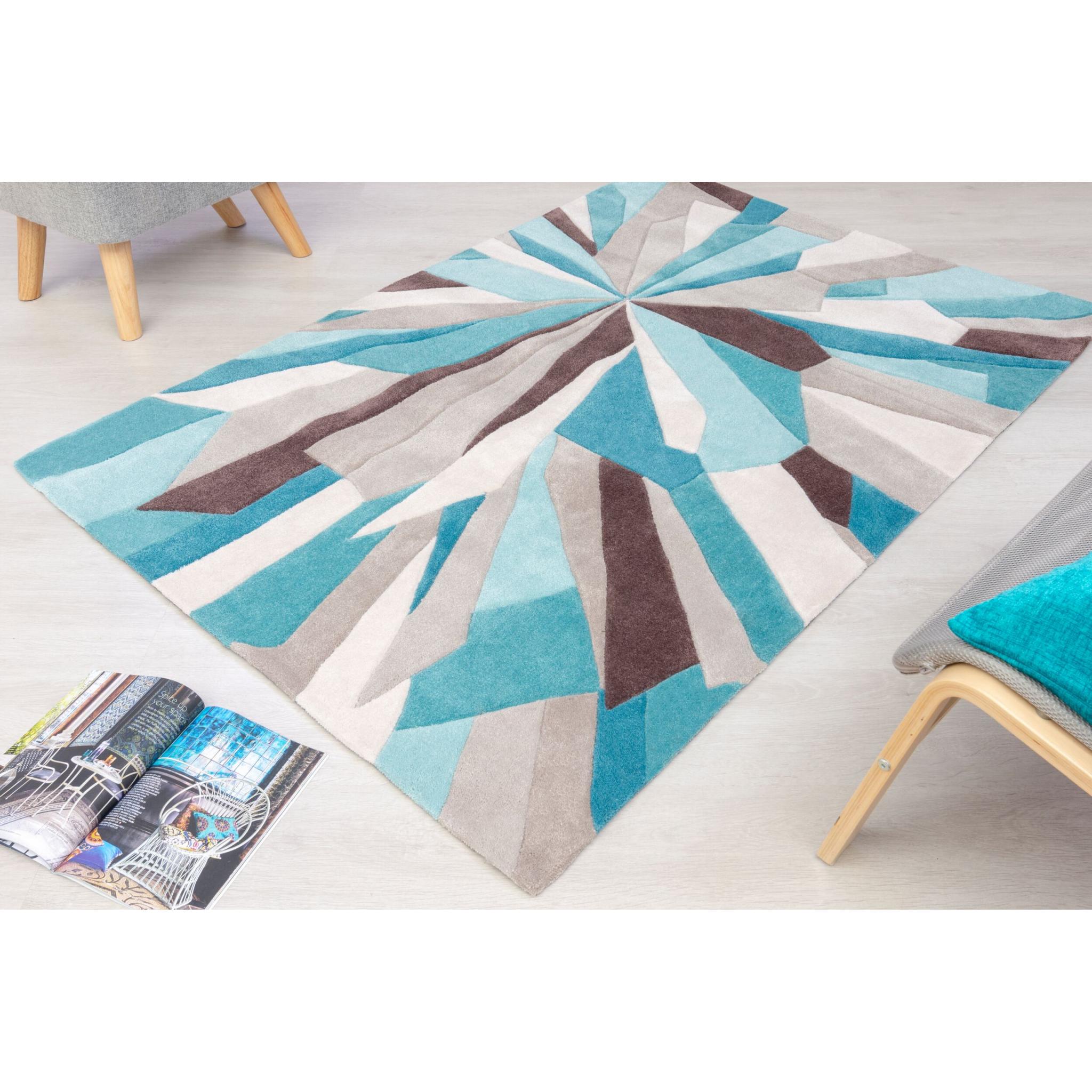 Tampa Daytona Heavy Weight Hand Carved Rug in Grey, Red, Ochre and Teal