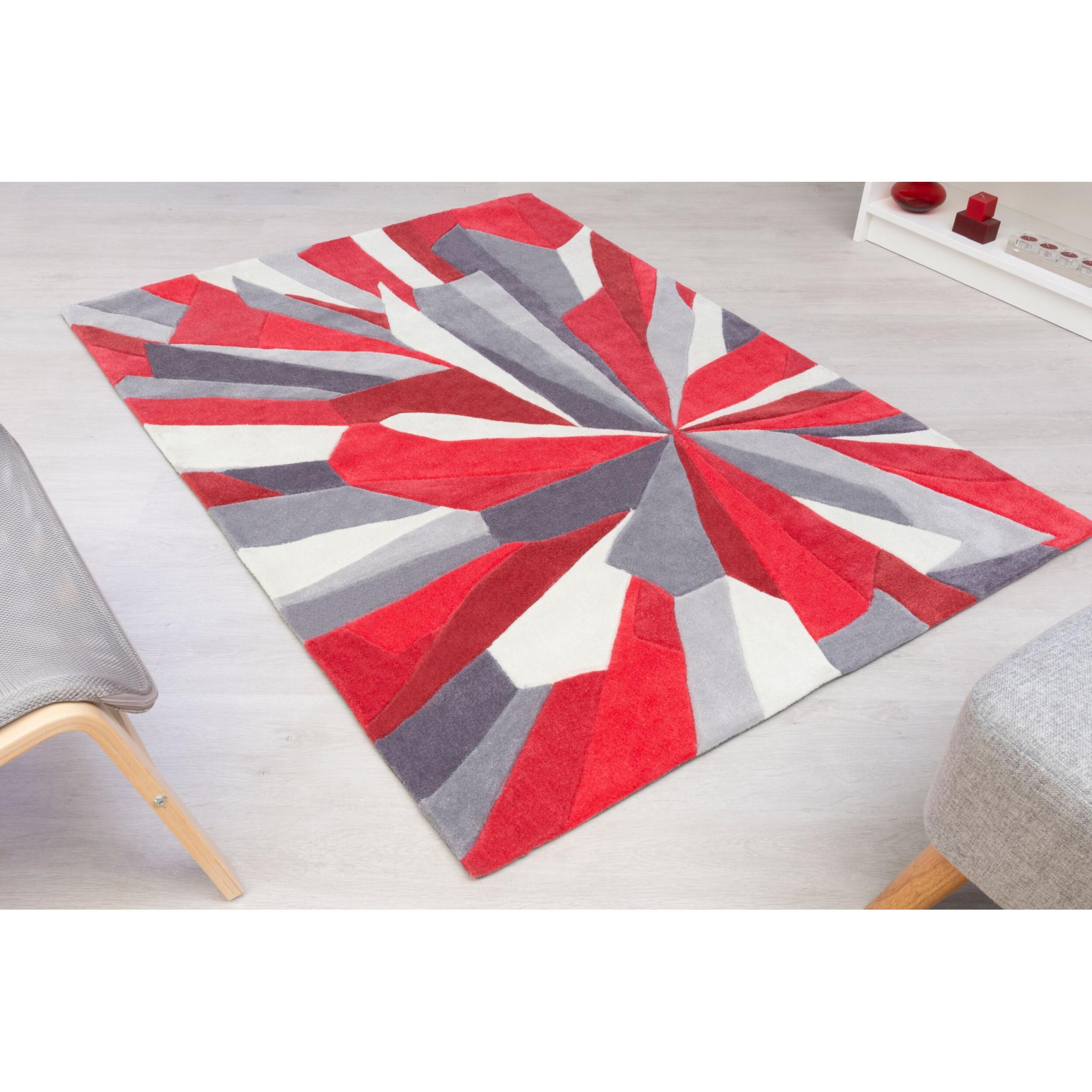 Tampa Daytona Heavy Weight Hand Carved Rug in Grey, Red, Ochre and Teal