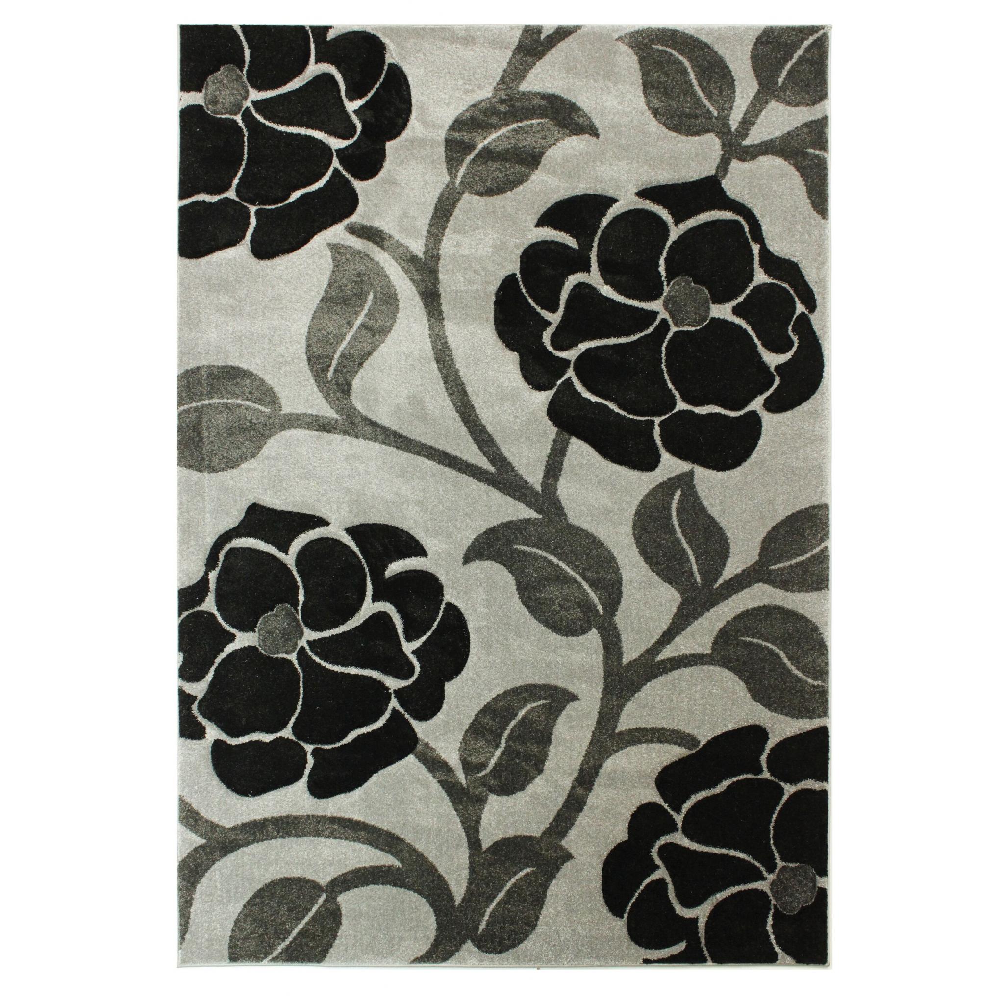 Hand Carved Vine Floral Large Rug in Grey/Black 200 x 290 cm (6'7''x9'6'')