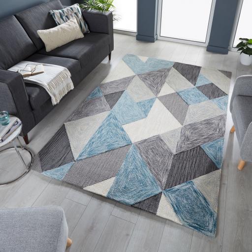 Zest Icon Geometric Rug in Blue, Mauve, Ochre and Terracotta