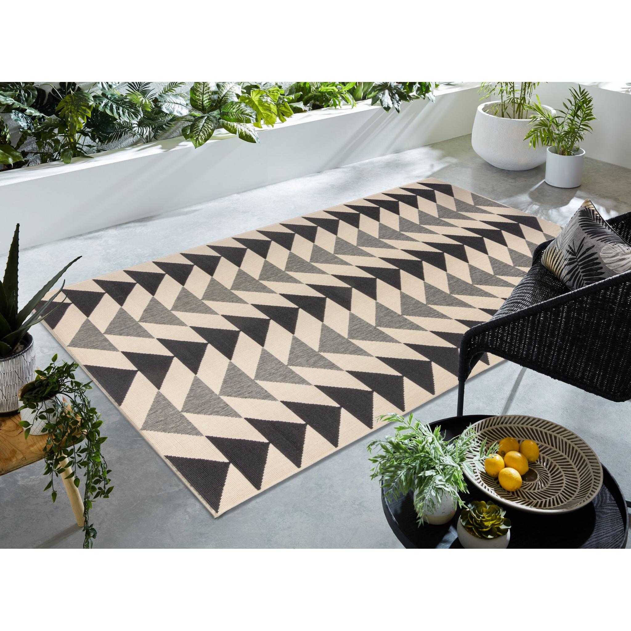 Castille Terni Flatweave Outdoor Indoor Rug in Cream Black 160 x 230 cm