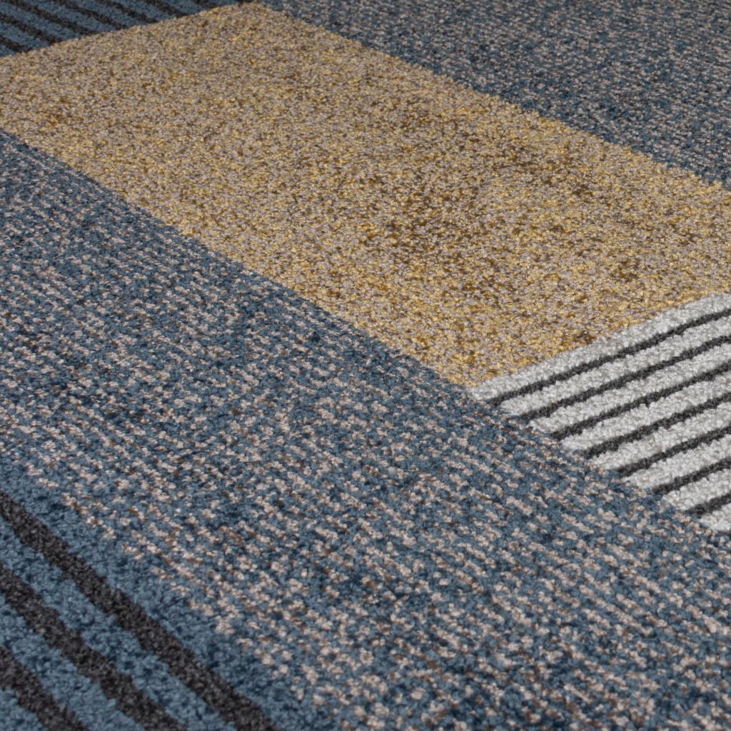 Rio Brix Modern Geometric Rug in Blue/Ochre