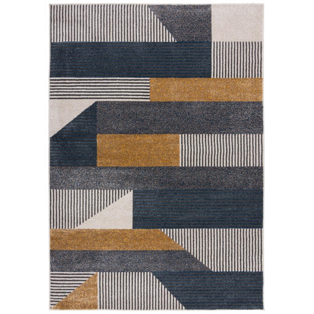 Rio Brix Modern Geometric Rug in Blue/Ochre