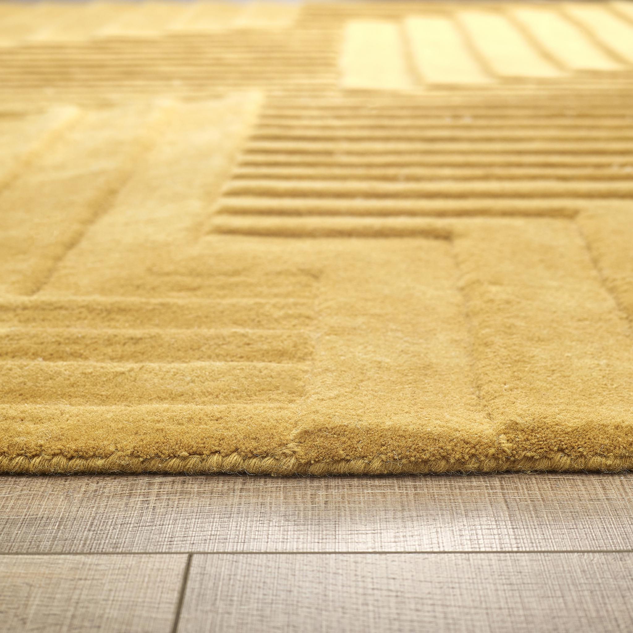 Modern Origins Linear 3D 100 Pure Wool Hand Tufted Rug in Ochre, Olive