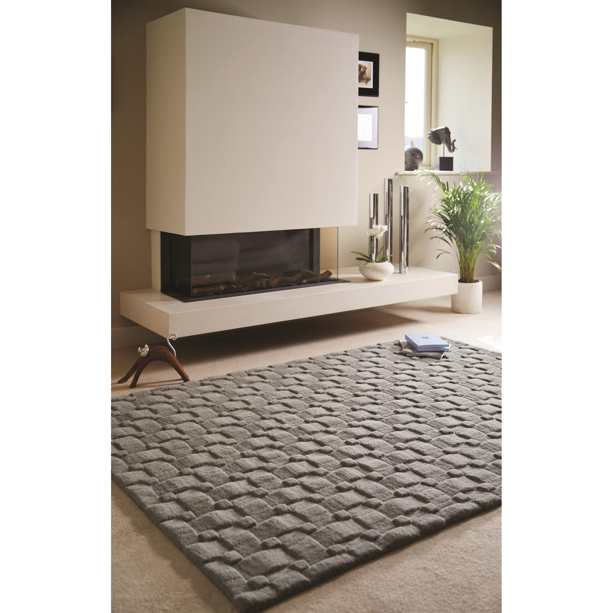 Origins Basketweave 3D Geometric Handmade Wool Rug in Grey