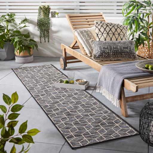 Lipari Napoli Flatweave Outdoor Indoor Geometric Hallway Runner Rug In Black Grey 60 X 230 Cm 2 X7 7