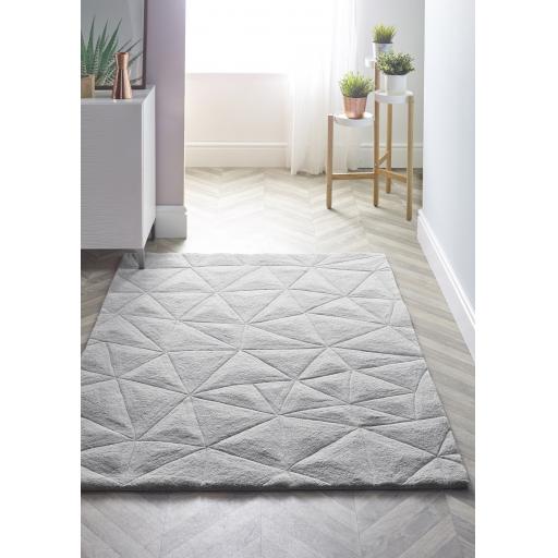 Origins 3D Triangles Geometric Rug in Pink and Silver