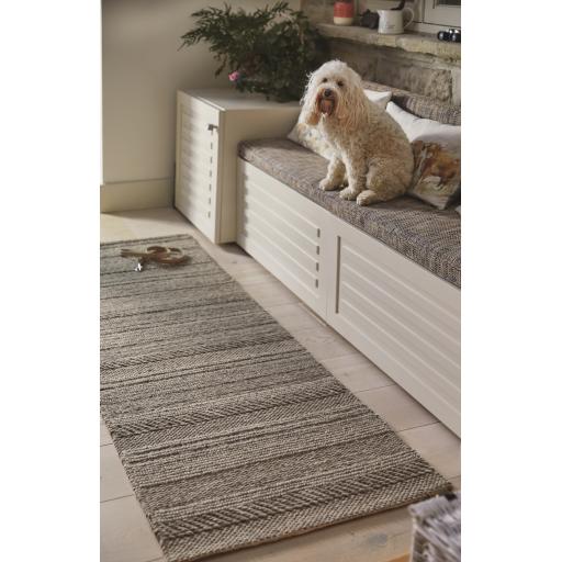 Modern Chunky Knit Flat Woven Handmade Wool Rug and Hallway Runner in  Natural Grey