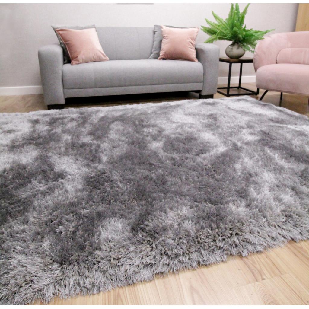 Mayfair Modern Plain High Pile Luxurious Shaggy Rug in Silver