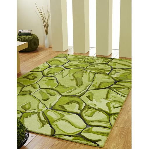 Unique Magestic Contemporary Design Hand Carved Wool Rug in Green