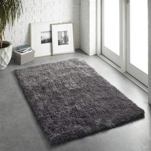 Chicago Shaggy Modern Plain Rug Hallway Runner and Circle in New Grey