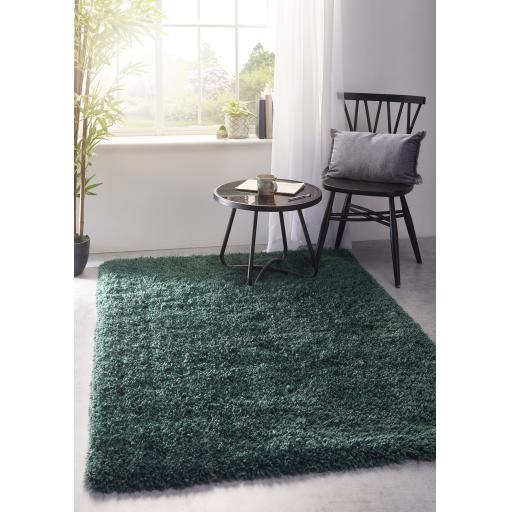 Chicago Shaggy Modern Plain Rug Hallway Runner and Circle in Forest Green