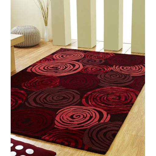 Unique Rose Floral Handmade Wool Rug in Red