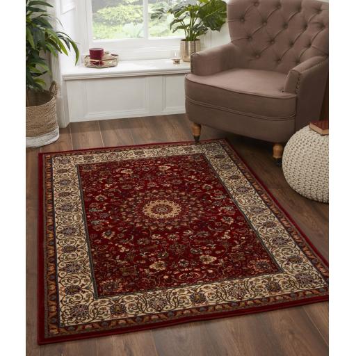Madras 0772 Traditional Floral Classic Bordered Rugs in Navy Blue and Red