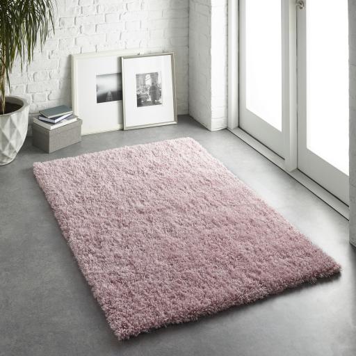 Chicago Shaggy Modern Plain Rug Hallway Runner and Circle in Rose Pink