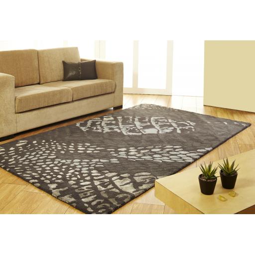 Unique Canyon Abstract Handmade Quality Heavy Silky Viscose Wool Rug in Grey
