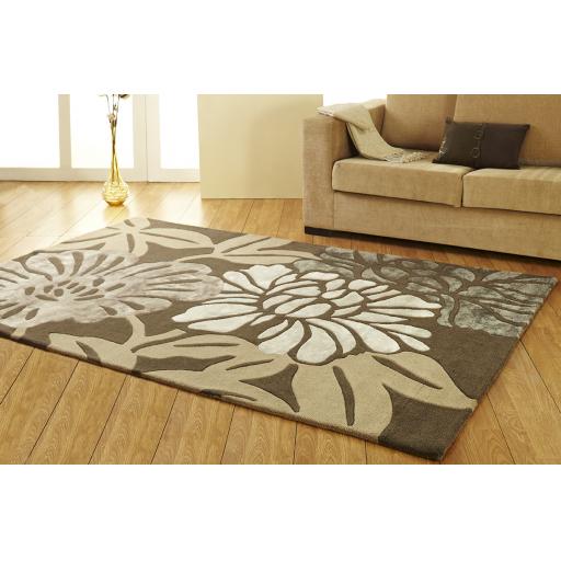 Unique Divine Abstract Handmade Floral Wool Rug in Beige