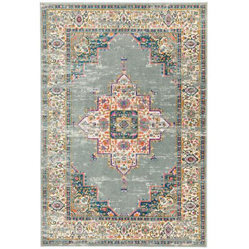Colt Medallion Traditional Bordered Rugs in Grey and Fuchsia