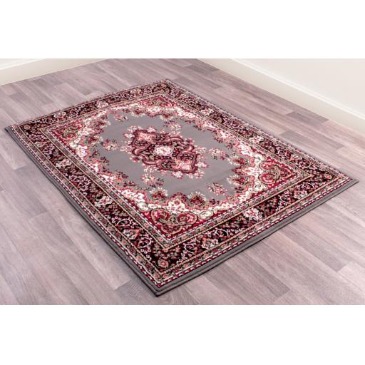 Lancashire Traditional Oriental Classic Rug Hallway Runner and Circle Carpet in Grey