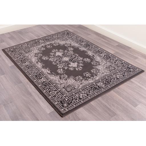 Lancashire Traditional Oriental Classic Rug Hallway Runner and Circle Carpet in Dark Grey
