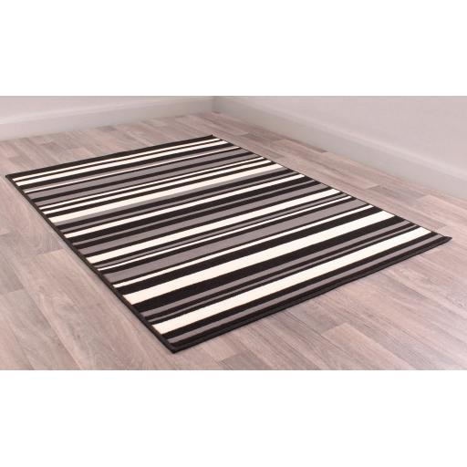 Modern Poly Newton Stripe Design Black Grey Rug in 60 x 110 cm (2'x3'7'')