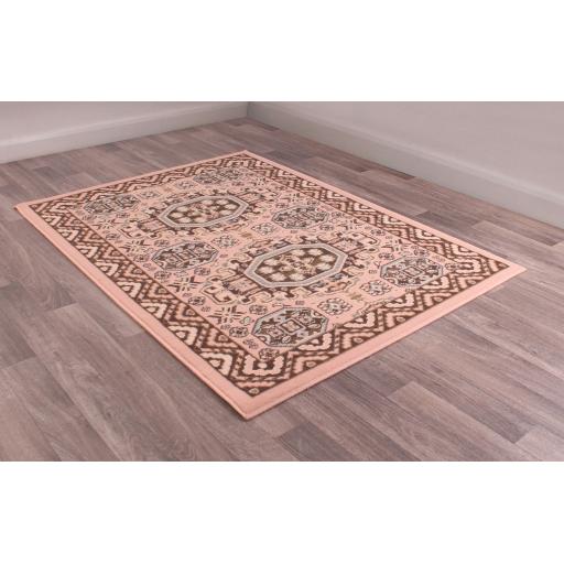 Traditional Poly Kayo Bordered Rug Hallway Runner and Circle in Rose Pink