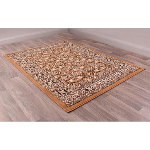 Traditional Poly Esta Bordered Rug Hallway Runner and Circle in Gold