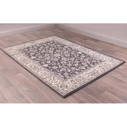 Traditional Coronation Floral Classic Rug Hallway and Round in Dark Grey