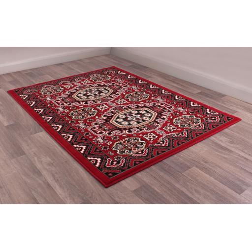 Traditional Poly Kayo Bordered Kilim Rug Hallway Runner and Circle in Red