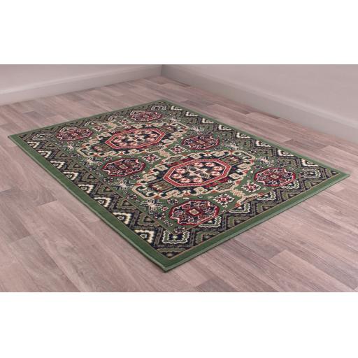 Traditional Poly Kayo Bordered Rug Hallway Runner and Circle in Green