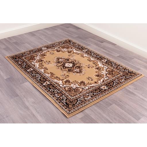 Lancashire Berber Traditional Oriental Classic Rug Hallway Runner and Circle Carpet in Beige