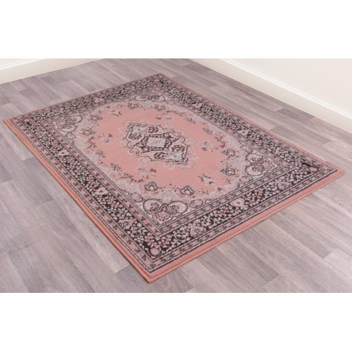 Lancashire Traditional Oriental Classic Rug Hallway Circle Carpet in Blush Pink