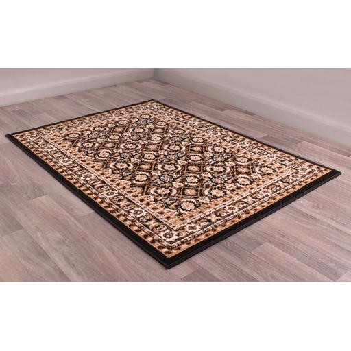 Traditional Poly Esta Bordered Rug Hallway Runner and Circle in Black