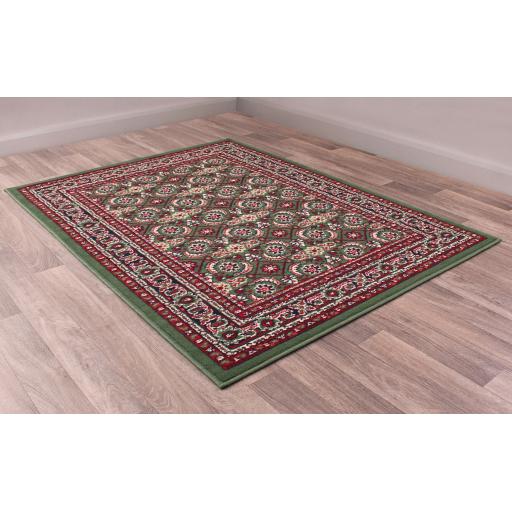Traditional Poly Esta Bordered Rug Hallway Runner Circle in Green