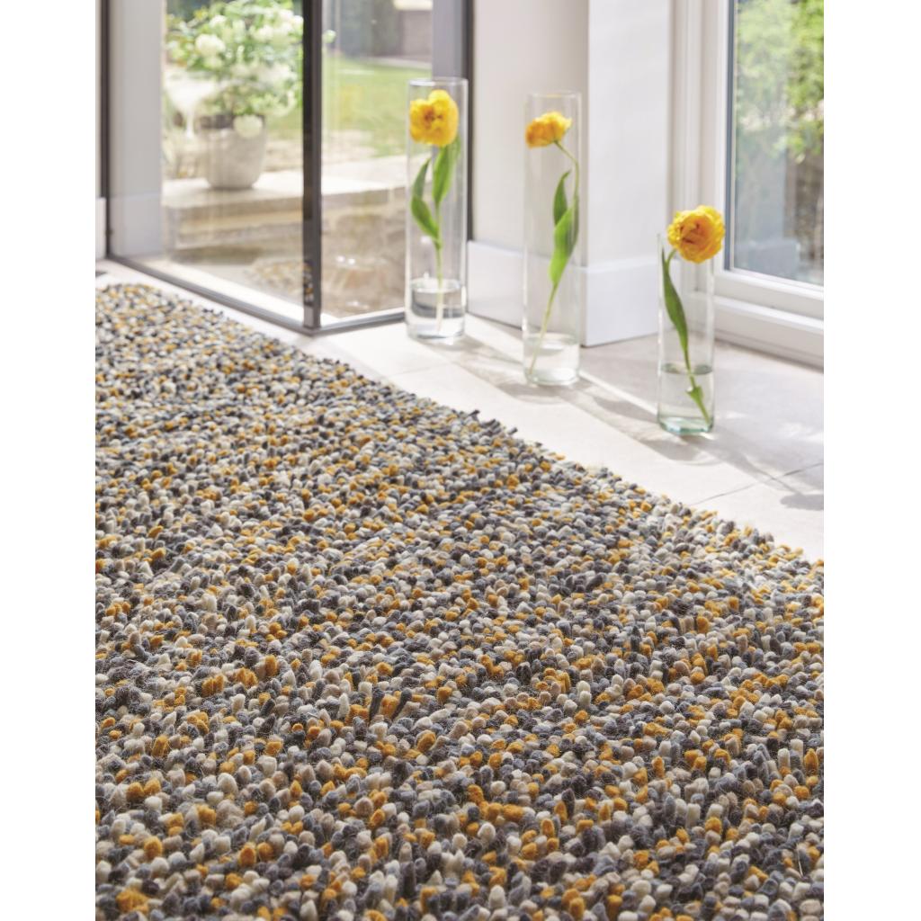 Rocks Shaggy Hand Woven Wool Long Pile Rugs in Grey, Ochre, Blue, Multi