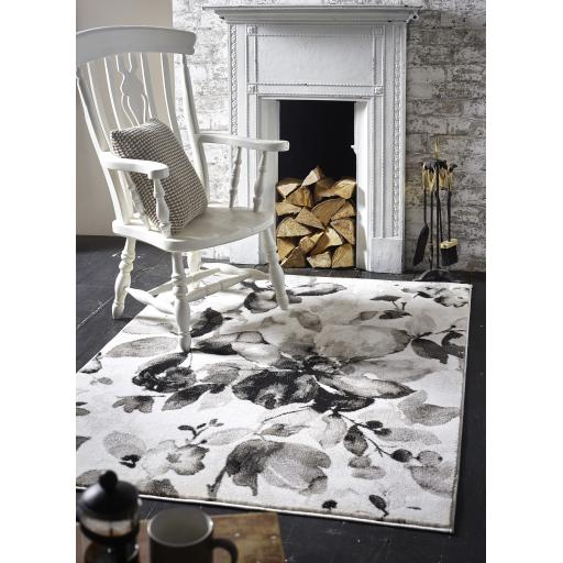 Origins Watercolour Floral Modern Abstract Rugs in Red, Grey and Beige