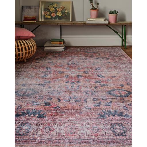 Kaya Sima KY06 Traditional Classic Persian Floral Flatweave Washable Rug in Red Blue