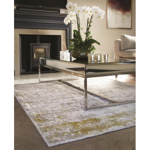 Persia Soft Silky Viscose Abstract Art Rug in Gold, Mocha Cloud, Fossil Mist, Cloud and Midnight Oyster