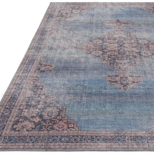 Kaya Dana KY08 Traditional Classic Persian Medallion Flatweave Washable Rug in Blue Red Multi