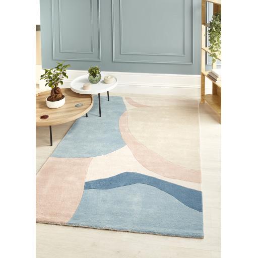 Canyon Abstract Quality Handmade Wool Rug in Pastel Blue Pink